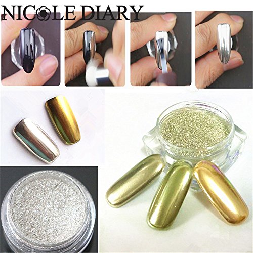 NICOLE DIARY 1g/box Mirror Powder Gold Silver Pigment Nail Glitter Nail Art Chrome (Silver)
