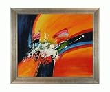 Art Reproduction Oil Painting - Abstract: Color Stack I with Silver Scoop with Swirl Lip - Silver Frame with Champagne Highlights - 25 X 29 - Hand Painted Framed Canvas Art