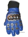 NEW SHORT LEATHER STEEL MOTORCYCLE BIKE GLOVES Blue