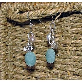 Click here to buy Amazonite, Quartz and Freshwater Pearl Earrings by Peace Unique.