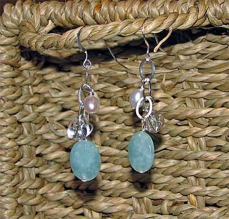 Click here to buy Amazonite, Quartz and Freshwater Pearl Earrings.