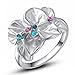 ROXI Platinum / Rose Gold Plated White Enamel Flower & Multi-Color Crystal Cocktail Ring with AAA Zircon, Best Gift Idea
