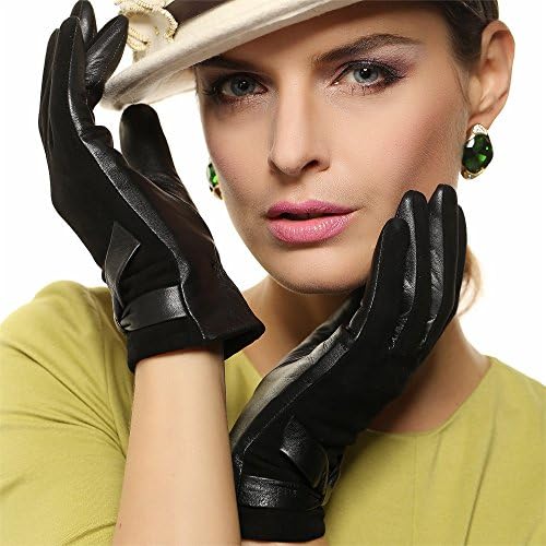 WARMEN Lady Geniune Nappa & Suede Leather Winter Warm Gloves with Decorative Bow