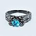 Bamos Jewelry Halloween Water Blue Aquamarine Skulls Black Gold Wedding Rings for Womens Size 6-10