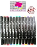Fabric Markers Crafts 4 All&reg; Permanent 12 Pack Dual TIP Premium Quality Assorted Bright Fine Writers Art Fabric Pens. Child Safe & Non Toxic.design Your Own T-shirts,bag,shoes
