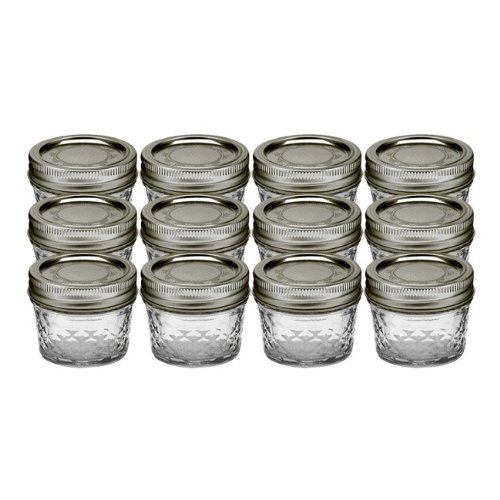 Ball 80400 Can or Freeze Quilted Crystal Jelly Jars, 4oz, Silver Lids-image