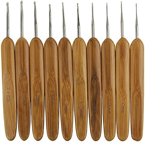 PeterLong 10pcs/lot 10 sizes Carbonized Bamboo handle Metal crochet hooks 0.5mm-2.75mm