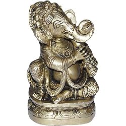 Unique Sitting Ganesha Brass Statue Playing Bigul