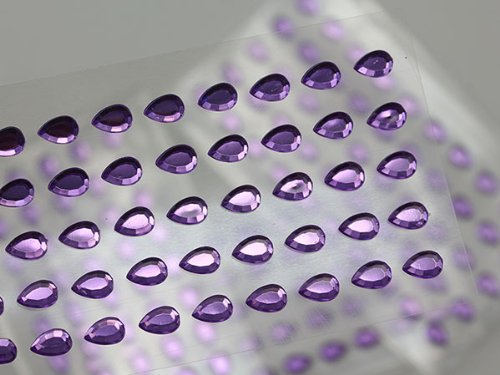 6x4mm Purple Stick On Teardrop Gems For Cards And Invitations - 50/SHT
