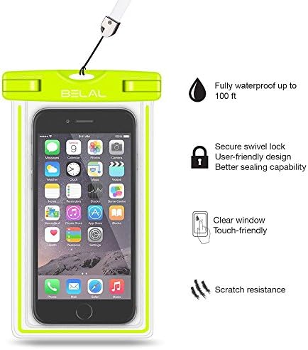 2016 Premium Waterproof Case by BELAL | Transparent Pouch For iPhone, Samsung Galaxy Edge, Note, Android &amp; All Phones Up To 6'' | Snow &amp; Dirt Proof Cell Phone Dry Bag (Yellow)
