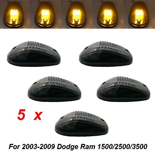 Keyparts 5pcs Amber LED Cab Roof Top Marker Running Lights for Truck SUV 4x4 03-09 Dodge Ram 2500/3500/4500