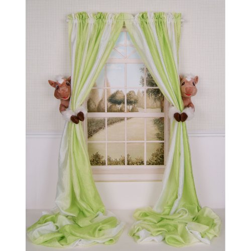 Curtain Critters Plush Barnyard Cowboy Cowgirl Brown Pony Curtain Tieback, Car Seat, Stroller, Crib Toys Set (2)