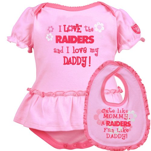 NFL Infant/Toddler Girls' Oakland Raiders Skirted Bodysuit and Bib (Team Color, 0-3M)