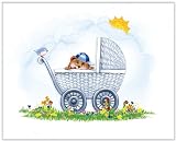 New Baby Collection - Boy Carriage - Childrens Wall Art, Kids Wall Art, Nursery Wall Art Ready-to-Hang Plaque 10.5" x 13.5"