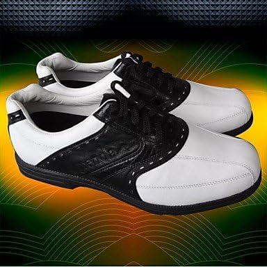 DJJ Grenda Golf Shoes Made in Real Leather Shoes White Black Color , Black with White , 42