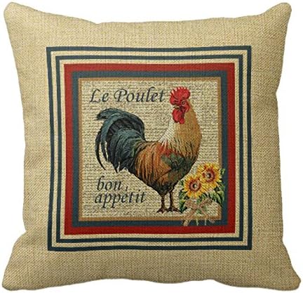 FreeMinds Cotton Linen 18 x 18inch French Country Rooster Throw Pillow Covers