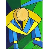 Man in Blue, Green, and Yellow Original Signed Acrylic Painting