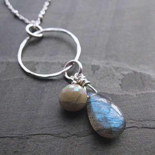 Labradorite gemstone &amp; sterling silver circle necklace