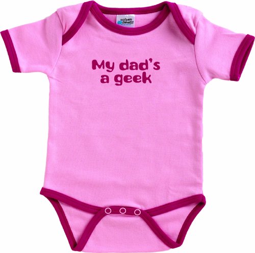 Urban Smalls My Dad’s A Geek Short Sleeve Bootysuit, Pink, 6-12 Months