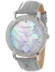 Akribos XXIV Womens AK580GY Lady Diamond Swiss Quartz Diamond Dial Leather Strap Watch