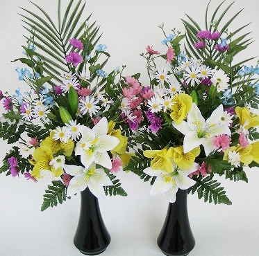 仏様のお供えに　「ジャスミンとユリの花束」一対 　(CT触媒加工）