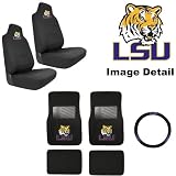 51XauMJCleL. SL160  7PC LSU Louisiana State University Fighting Tigers Car Truck SUV Front & Rear Seat Carpet Floor Mats w/ Universal Fit Bucket Seat Covers & Steering Wheel Cover Auto Accessories Interior Combo Kit Gift Set