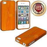 myLife (TM) Orange Wood Grain Series (2 Piece Snap On) Hardshell Plates Case for the iPhone 4/4S (4G) 4th Generation Touch Phone (Clip Fitted Front and Back Solid Cover Case + Rubberized Tough Armor Skin + Lifetime Warranty + Sealed Inside myLife Authorized Packaging) 