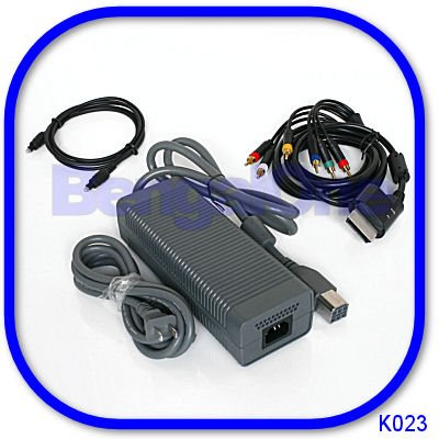 Power Supply Brick Adapter Cord and HD Component AV Cables for Microsoft XBox 360