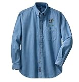 Personalized custom embroidered golfer design on denim shirt