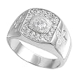 Sterling Silver Men's Ring - Clear CZ - 5mm Band Width - 16mm Face Height - Sizes: 9-13