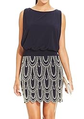 Cocktail Above the Knee Sleeveless Polyester Open-Back Beaded Mini Dress 