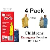 4 VAS Childrens 40" X 60" Emergency Child / Kid Rain Poncho - BLUE