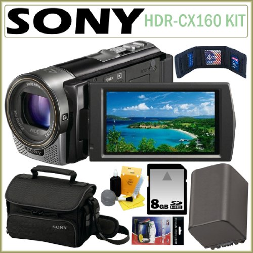 Sony HDR-CX160 HDRCX160 1080P High Definition 16GB Handycam Camcorder with Wide Angle G-Lens and 3-inch Touch-Screen + 8GB Card + Sony Case + Extra Battery + Accessory Kit