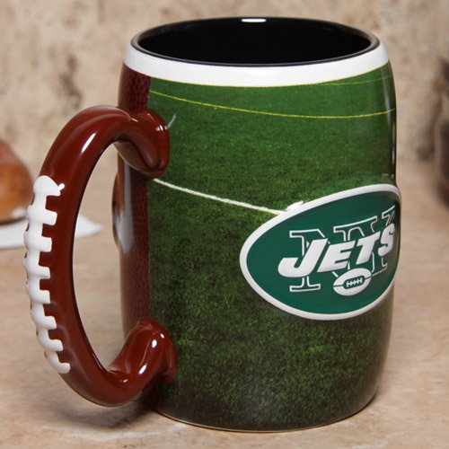 New York Jets 16 Ounce Playing Field Sculpted Logo Relief Coffee Mug
