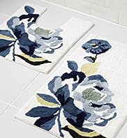 Floral Blue Bath Pedestal Mats
