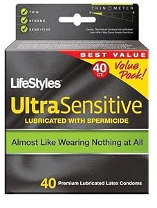 LifeStyles Ultra Sensitive Condoms, with Spermicidal Lubricant, 40 Count Boxes