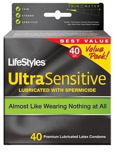 Best Price LifeStyles Ultra Sensitive Condoms, with Spermicidal Lubricant, 40-Count Boxes (Pack of 2)