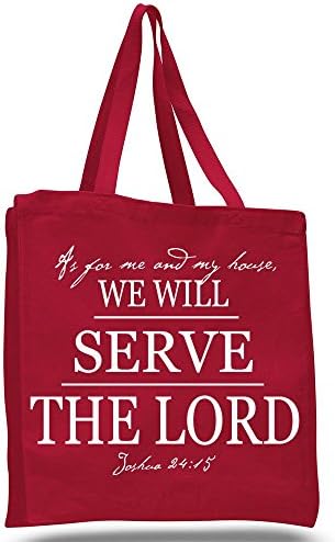 Quillettes Christian Canvas Tote Bag - As for Me and My House We Shall Serve The Lord (Red)