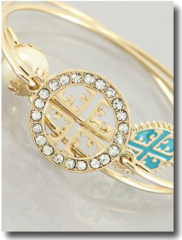 Womens Bracelets Stackable Bracelet | - Bracelets///cuff / Hinge / Bangle | - Bracelets///metal Works | 2.75 Inch | Gold-light Blue-clear | Isis Coptic Cross | Stackable Bracelet