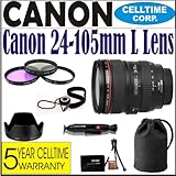 Canon EF 24-105mm f/4 L IS USM Lens (IMPORT) for Canon EOS SLR Cameras - Includes Lens Accessory Kit & 5 Year Celltime Lens Warranty