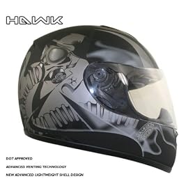 Hawk Gas Mask Design Silver and Black Matte Full Face Motorcycle Helmet - Size : Medium
