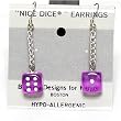 10mm Dice Dangler Earrings, Translucent Purple w/White