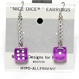 10mm Dice Dangler Earrings, Translucent Purple w/White