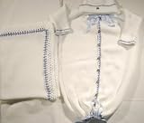 Knitted on Hand Knitting Machine White Chenille Infant Boys Bunting Hat Set Finished By Hand Crochet with Denim Chenille and Matching Blanket