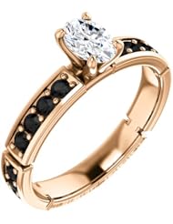 18K Rose Gold Oval Cut White and Black Diamond Ring -- LIFETIME WARRANTY