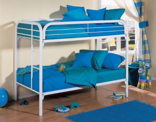 White Metal Twin / Twin Size Bunk Bed W/ Ladder