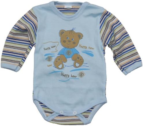 JM Baby Girls Happy Teddy Bear Striped Long Sleeve Organic Bodysuit 12-18MBlue