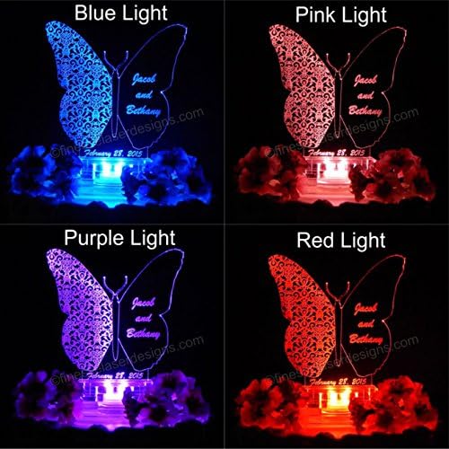 Butterfly Shape Lighted Wedding Cake Topper Acrylic Cake Top Personalized Engraved