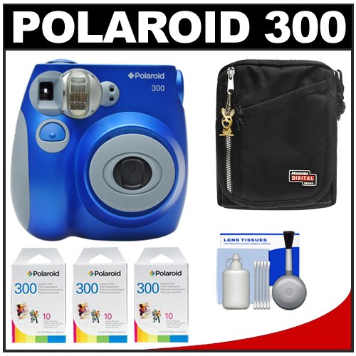 Polaroid PIC-300L Instant Film Analog Camera (Blue) with (3) Polaroid 300 Instant Film Packs of 10 + Case + Cleaning Kit