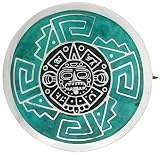 Sterling Silver 1 7/16 (37 mm) Aztec Calendar Brooch Pin / Pendant w/ Green Enamel Background